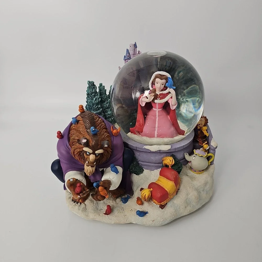 Disney Beauty and the Beast Snow Globe Something There Musical Bird Feeding READ